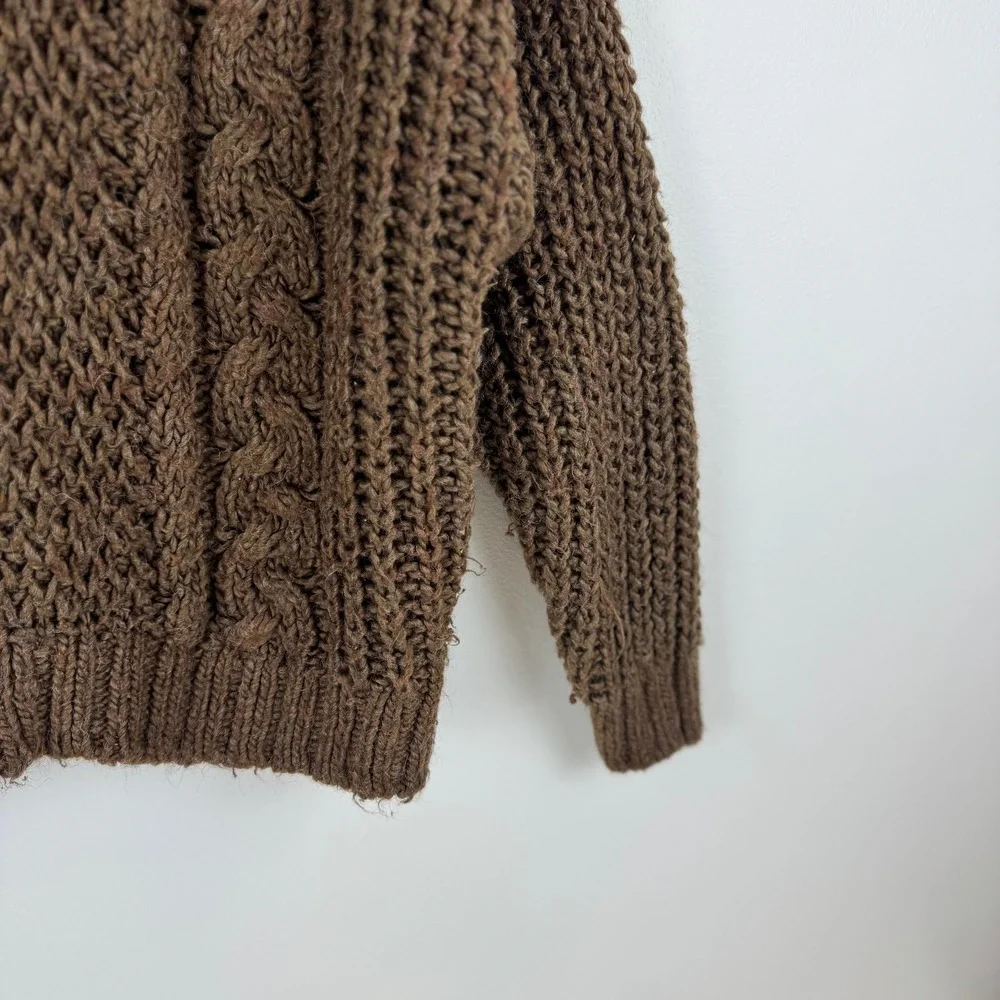 Universal Thread Chunky Brown Cable Knit Mock Neck‎ Sweater Size M Fisherman